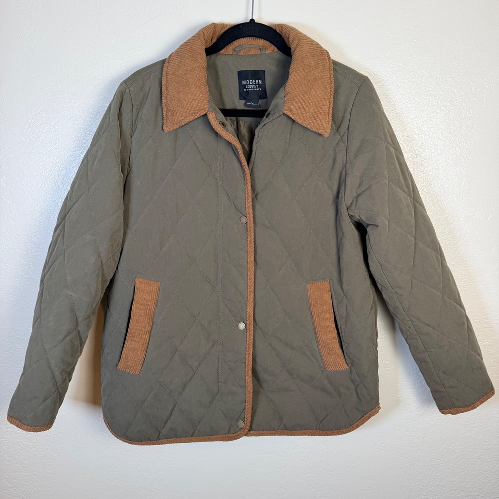 Modern Supply Sanctuary Women's M Olive Green Quilted Corduroy Trim Barn Jacket